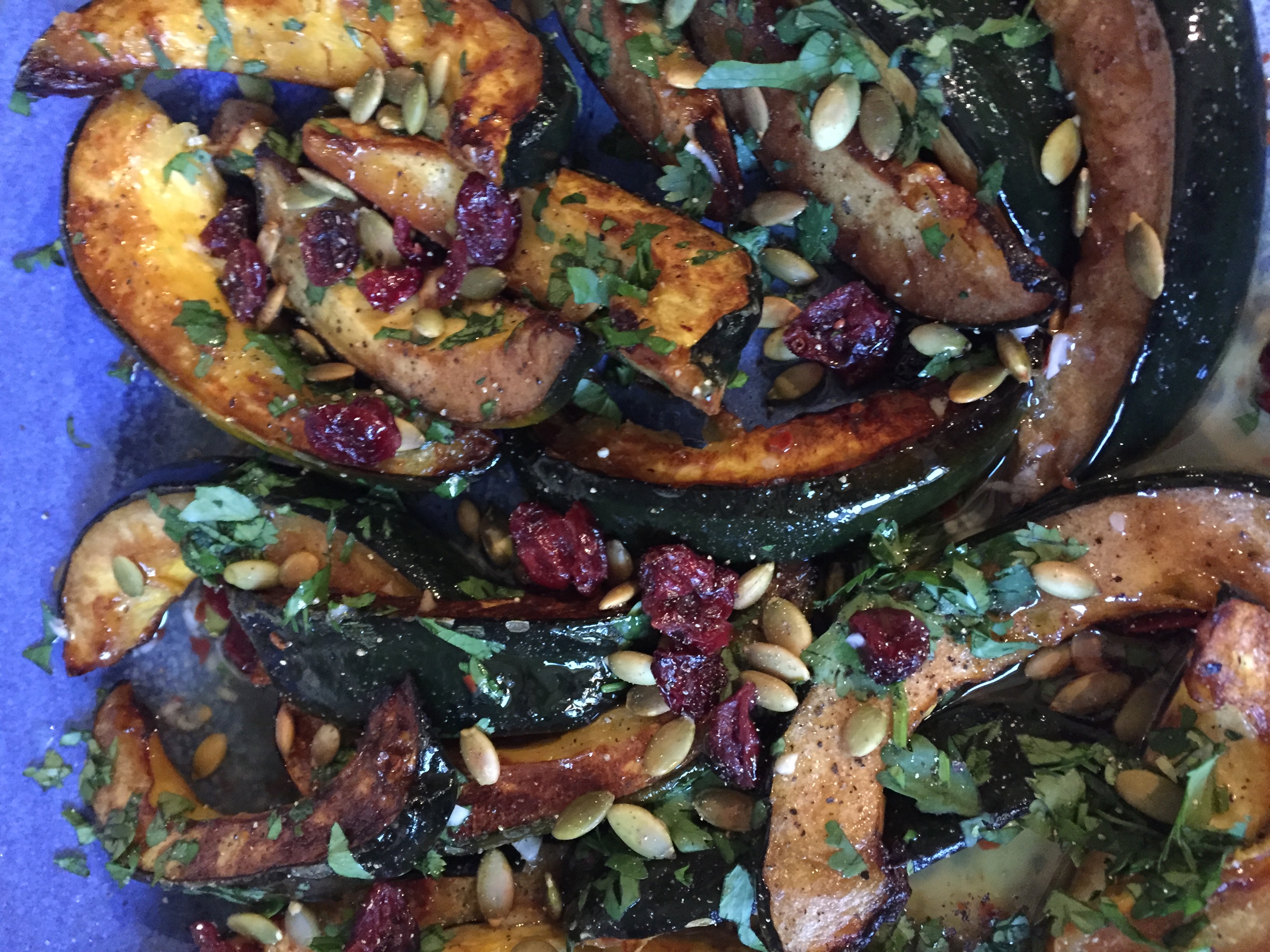 Roasted Chili Lime Acorn Squash with Toasted Pumpkin Seeds and Dried Cranberries