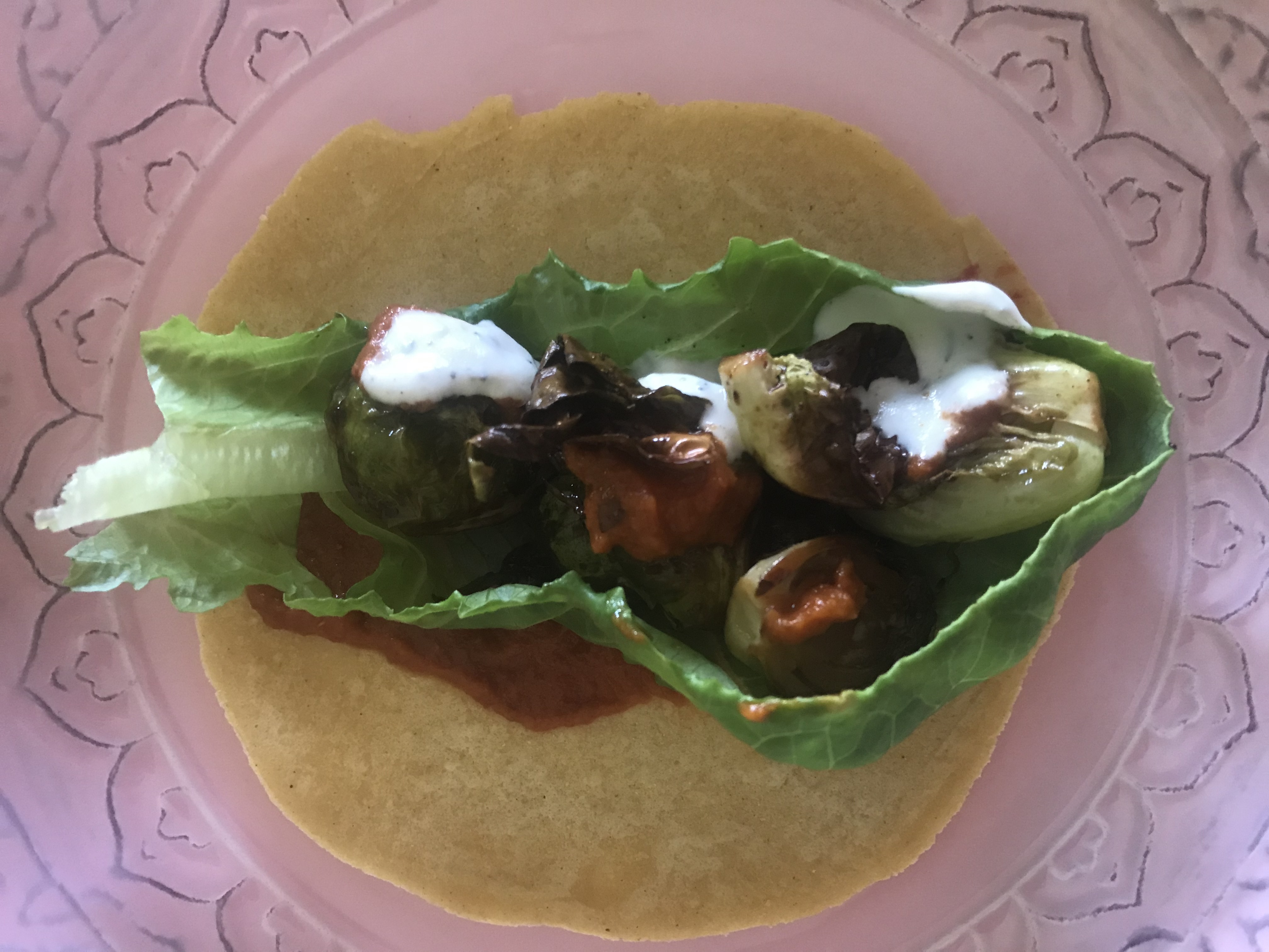 Roasted Brussel Sprout and Kimchi Puree Tacos