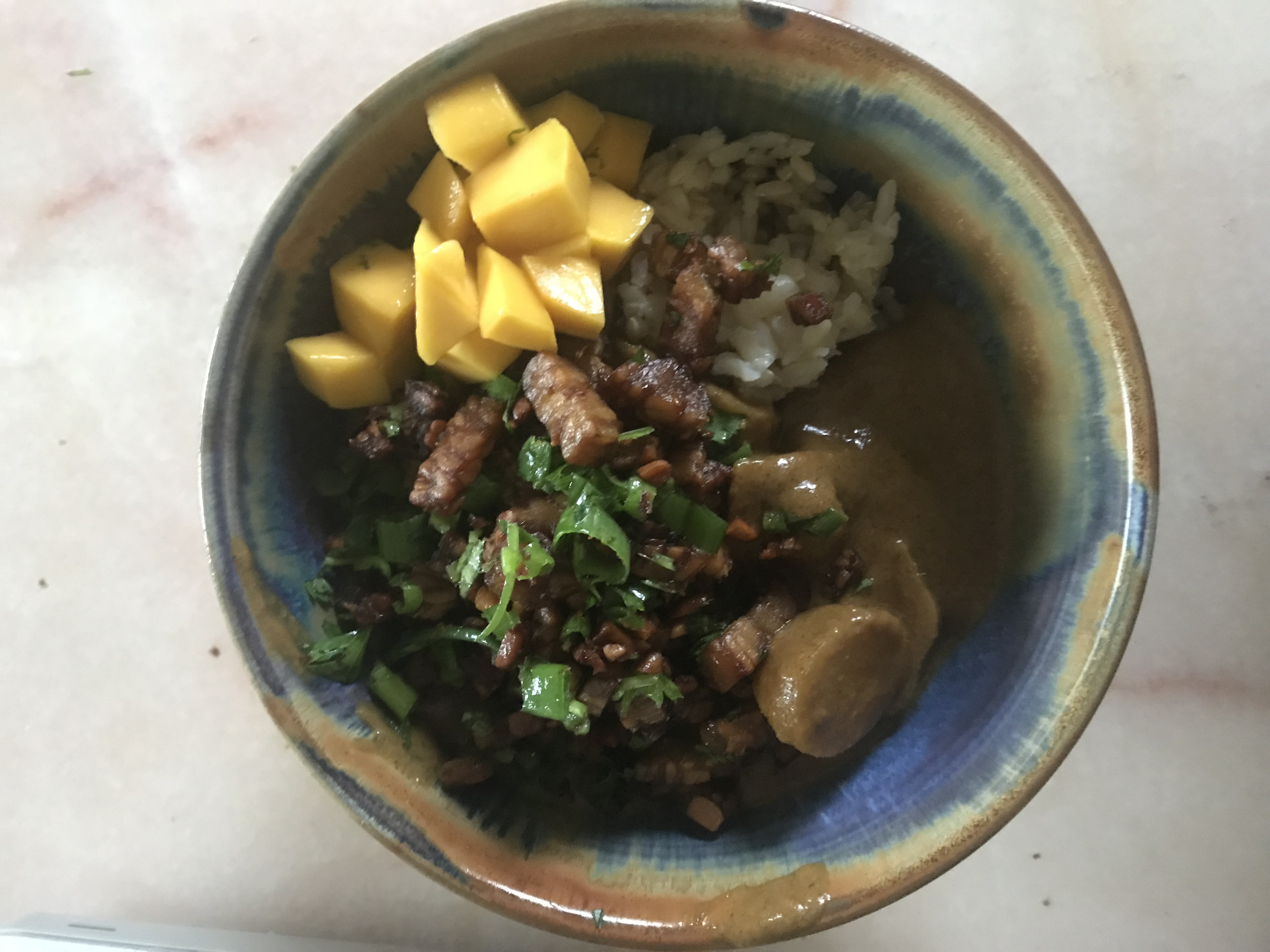 New Potato Rendang with Mango and Crispy Tempeh