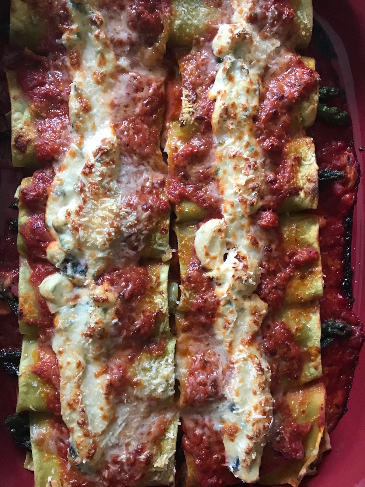 Lasagne Roll Ups with Cashew Cream and Grilled Asparagus