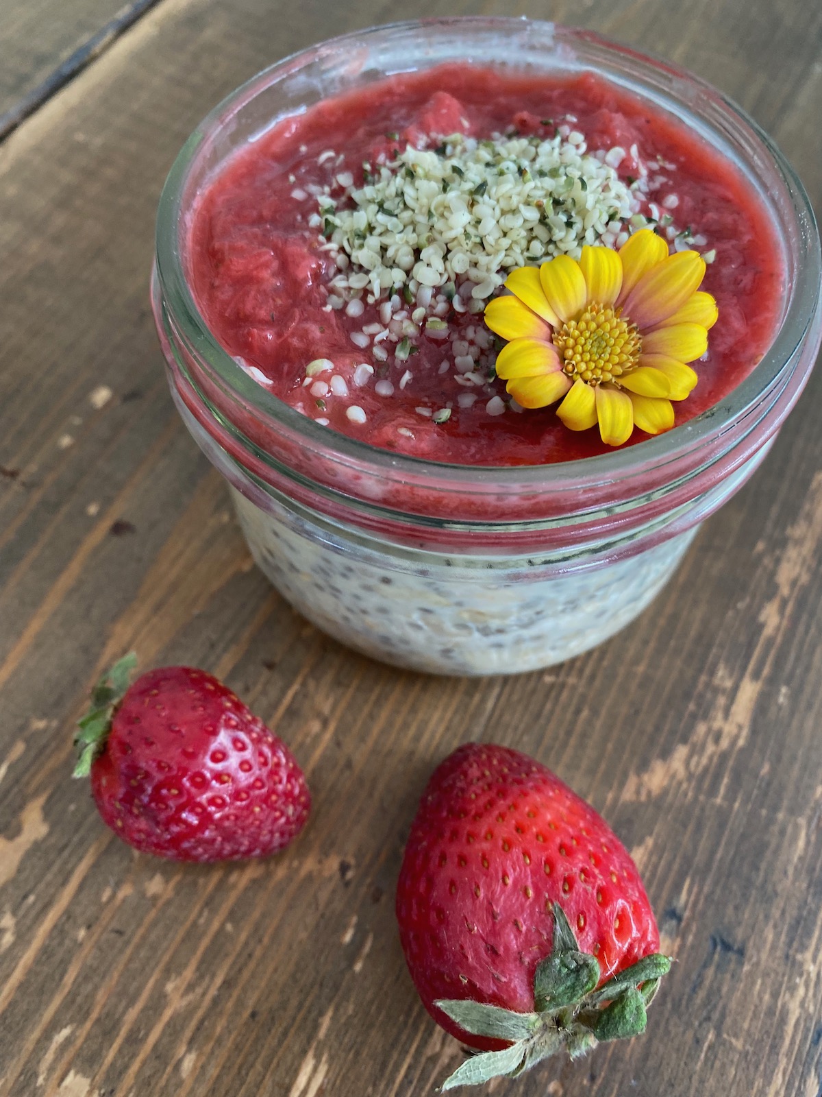 Overnight Oats with Strawberry Rhubarb Compote